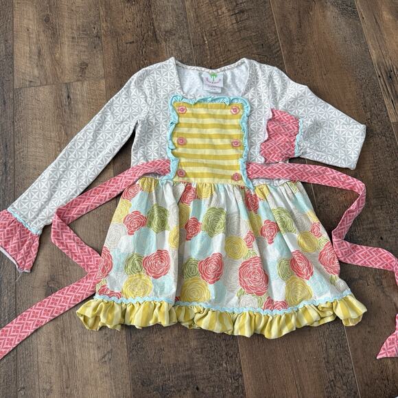 Shrimp & Grits Kids Top Long Sleeve Apron Tie Back Girls Size 7/8 Ruffles - Picture 2 of 8